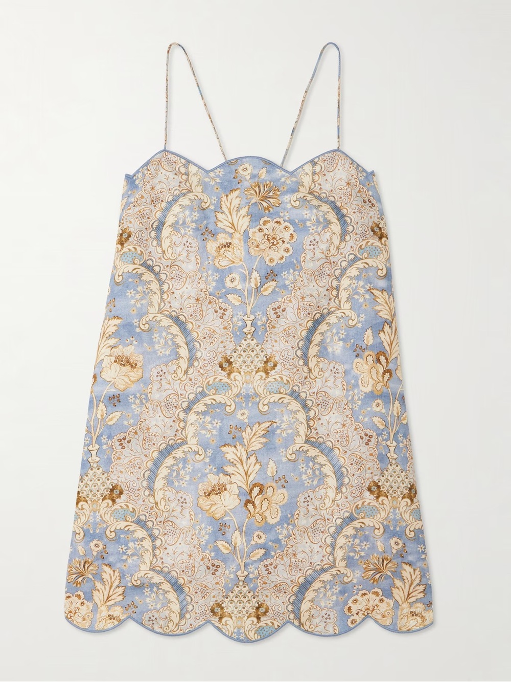 Zimmermann Daylight Light Blue and Gold Brocade Scallop-Hem Mini Dress - Picture 3 of 6